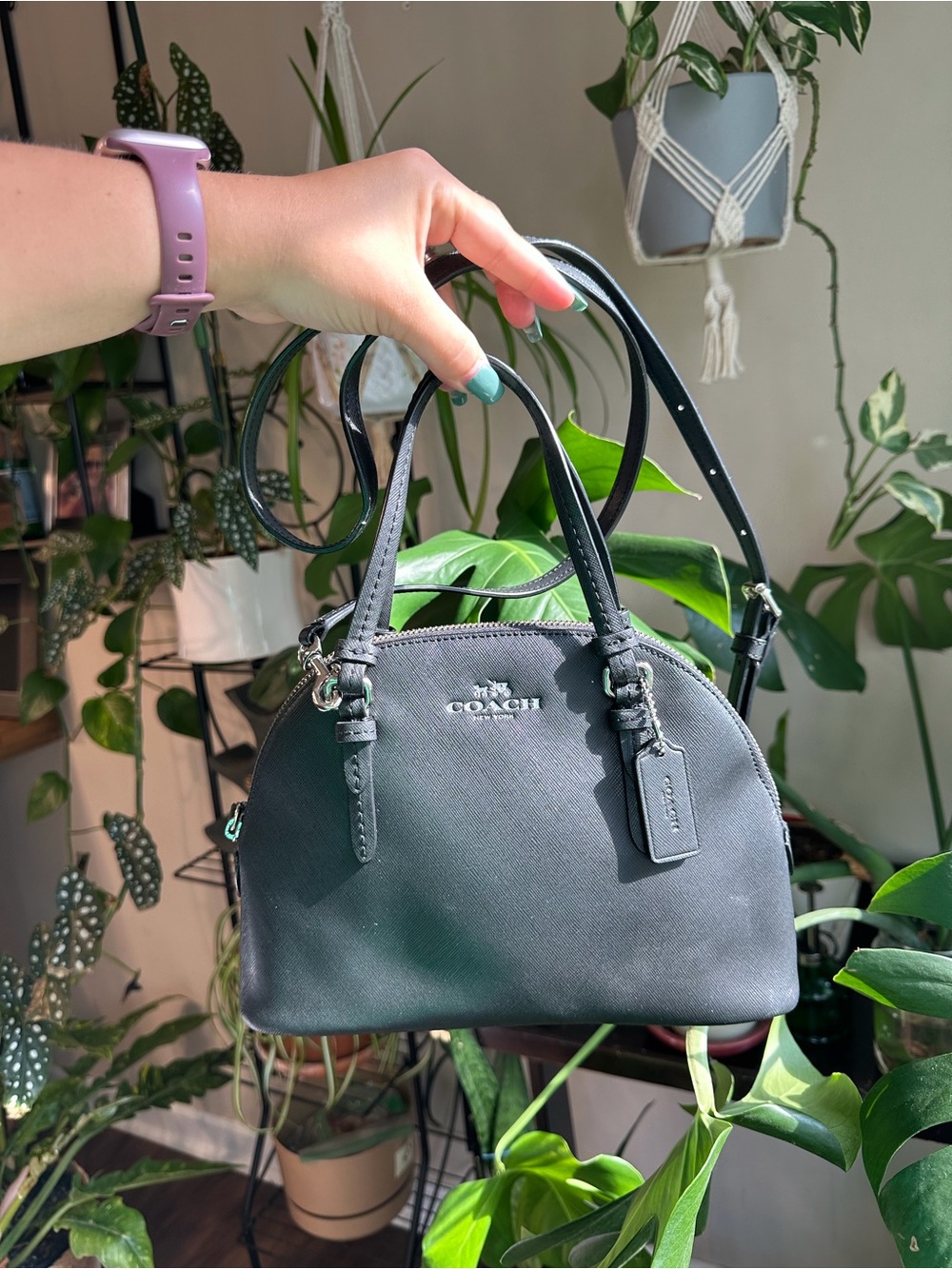 Coach Mini Sierra Black Crossgrain Leather Satchel Crossbody Bag